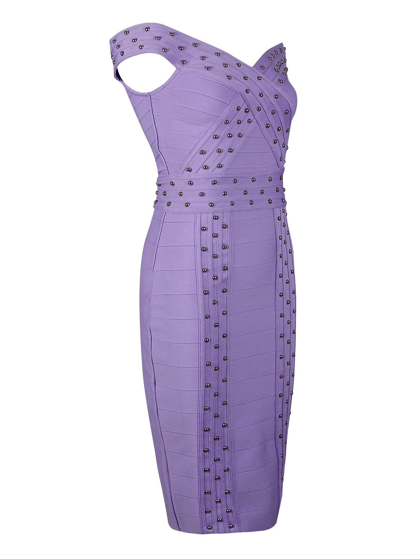 Alexandra Off Shoulder Bandage Midi Dress In Lilac