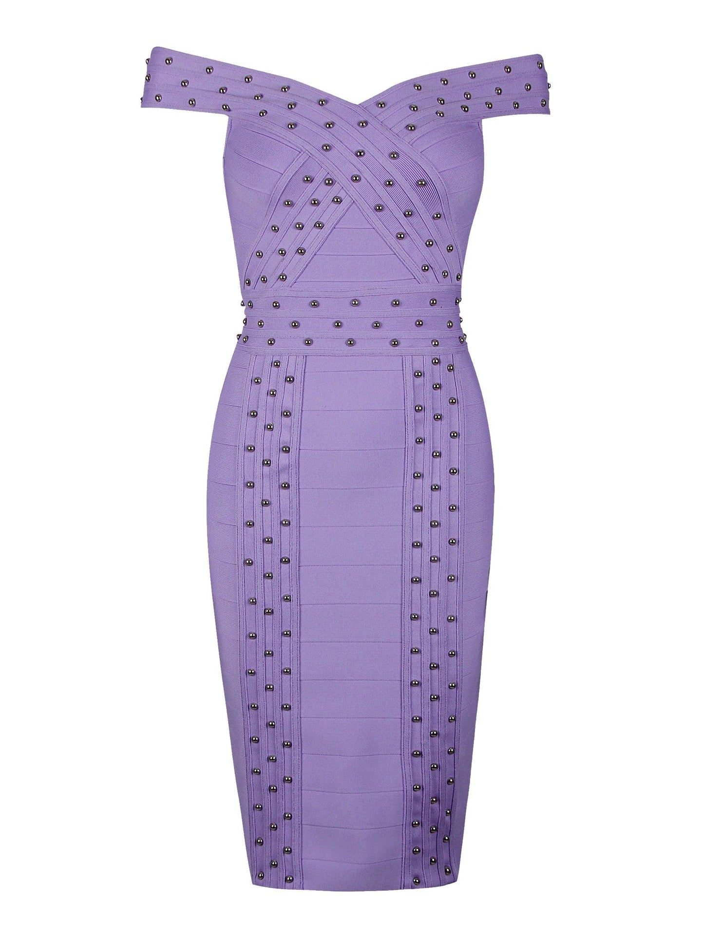 Alexandra Off Shoulder Bandage Midi Dress In Lilac