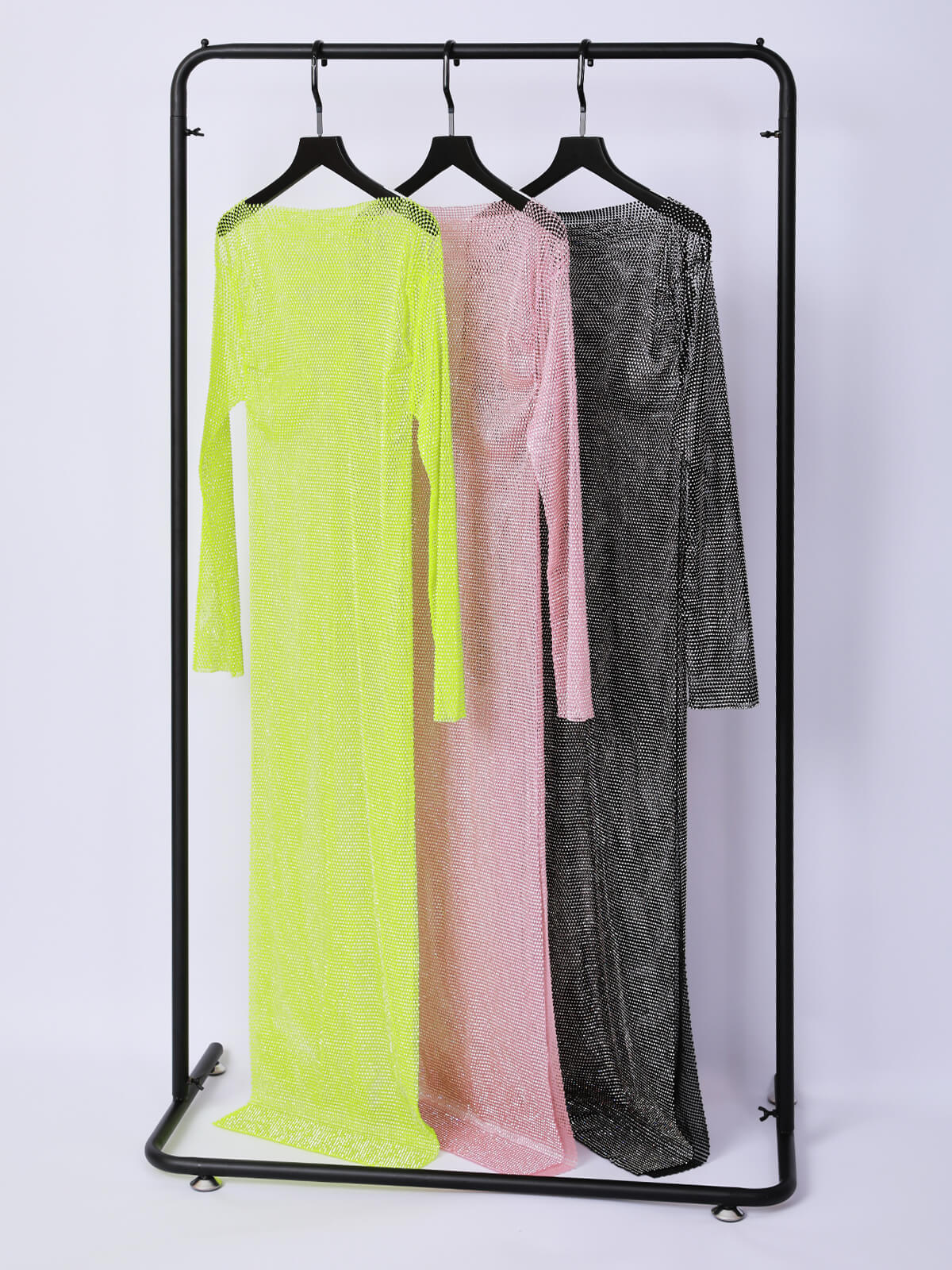 Aliza Long Sleeve Mesh Diamond Maxi Dress In Blush