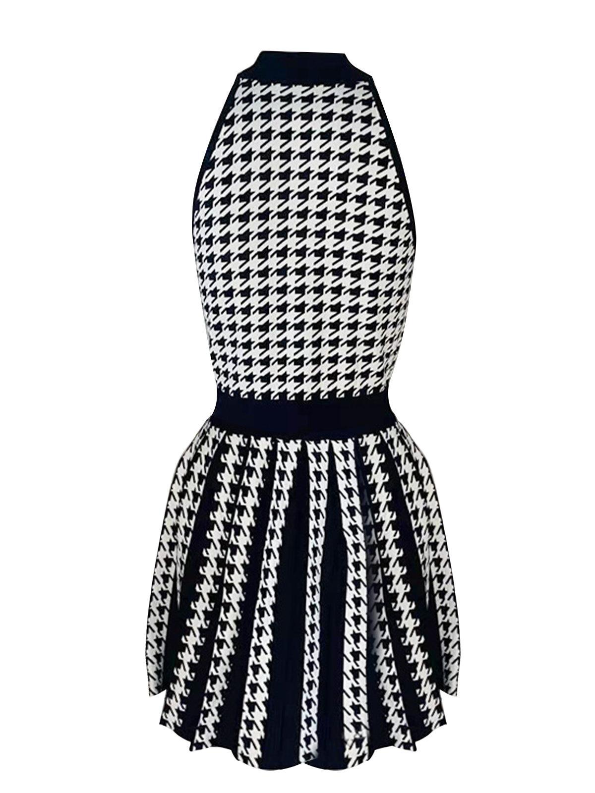Amadea Houndstooth Knitted Mini Dress - Mew Mews Fashion