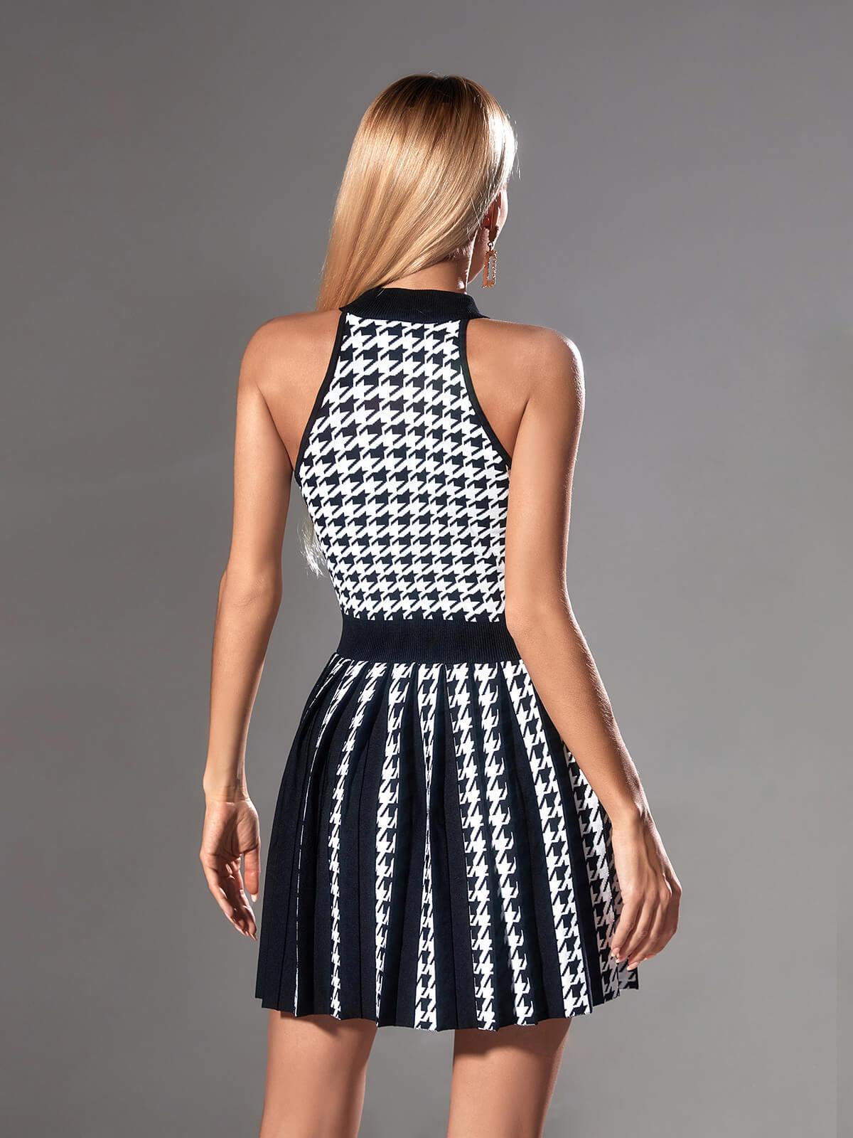 Amadea Houndstooth Knitted Mini Dress - Mew Mews Fashion