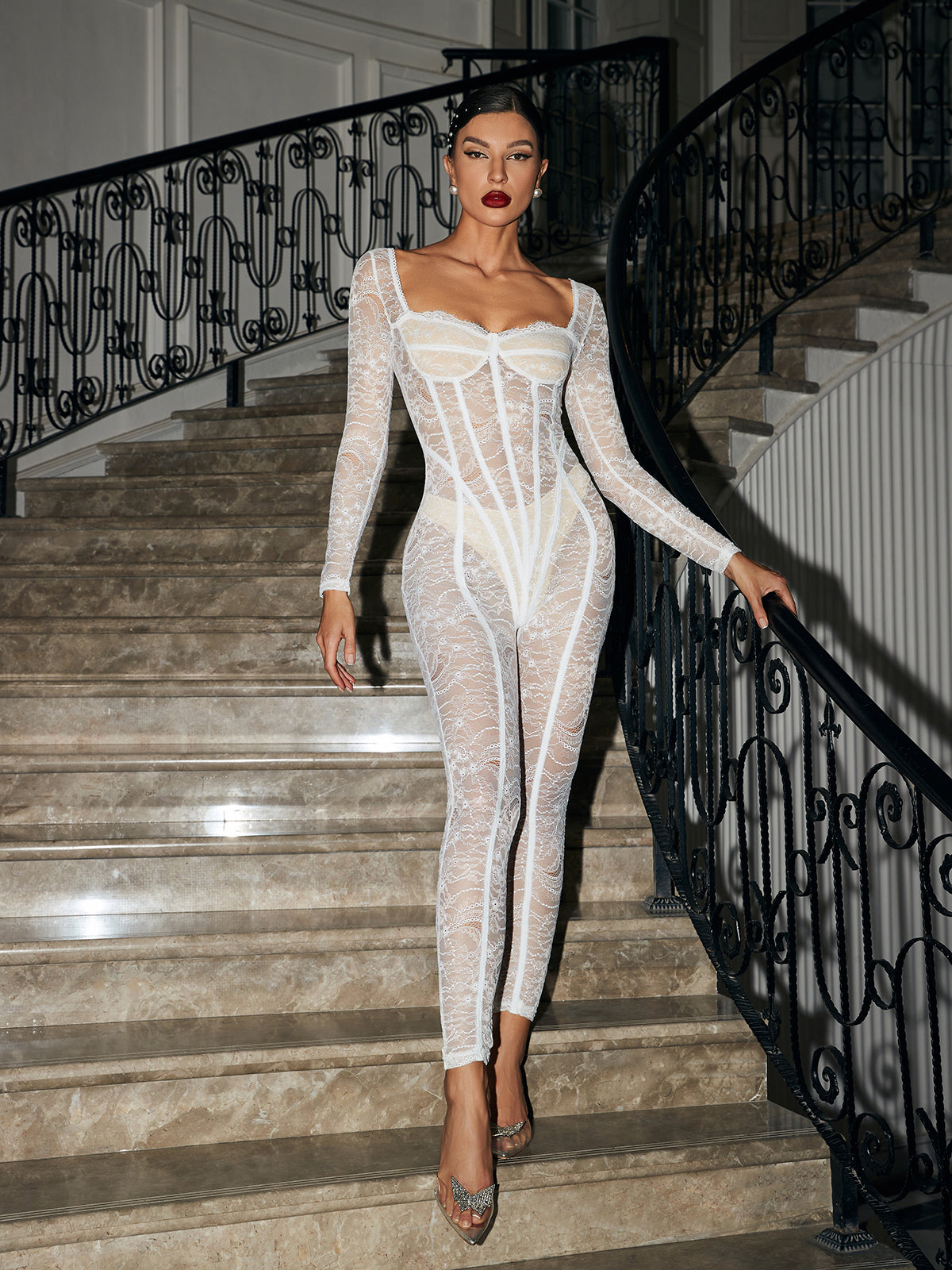 Aniceta See Through Lace Jumpsuit In White