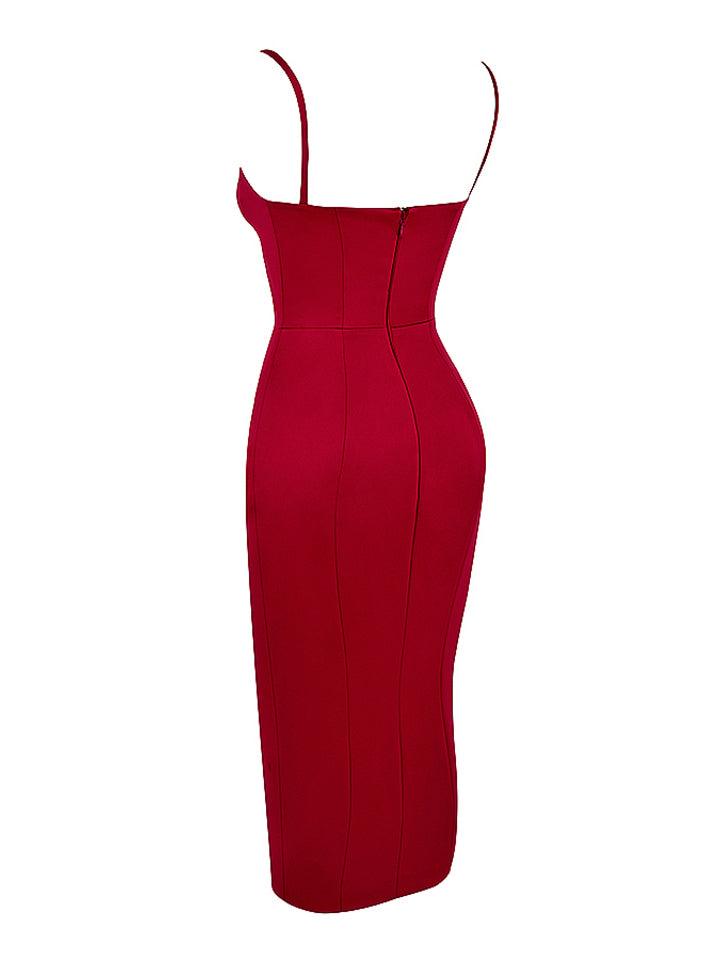 Annie Satin Midi Dress In Wine