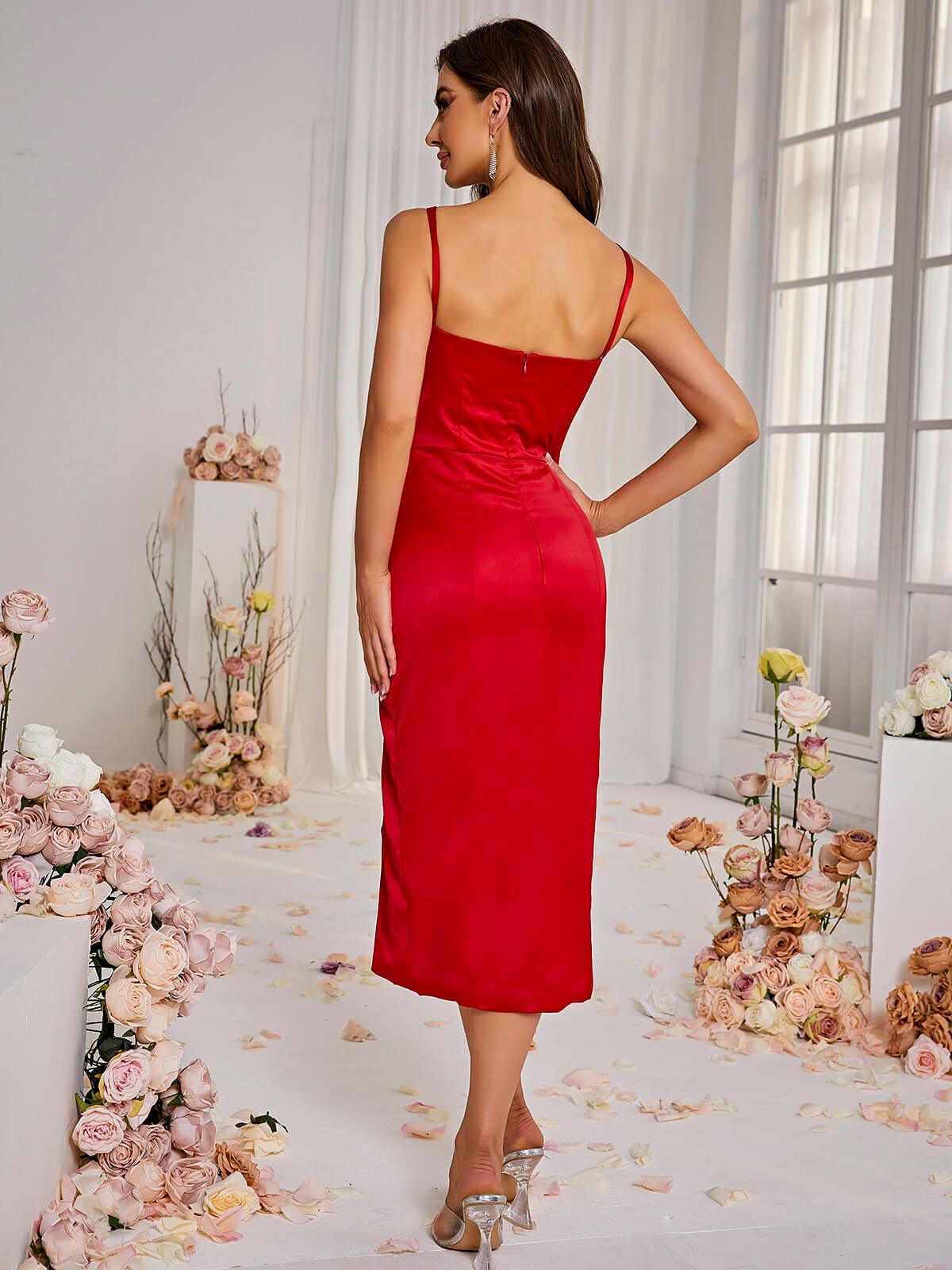 Annie Satin Midi Dress In Wine