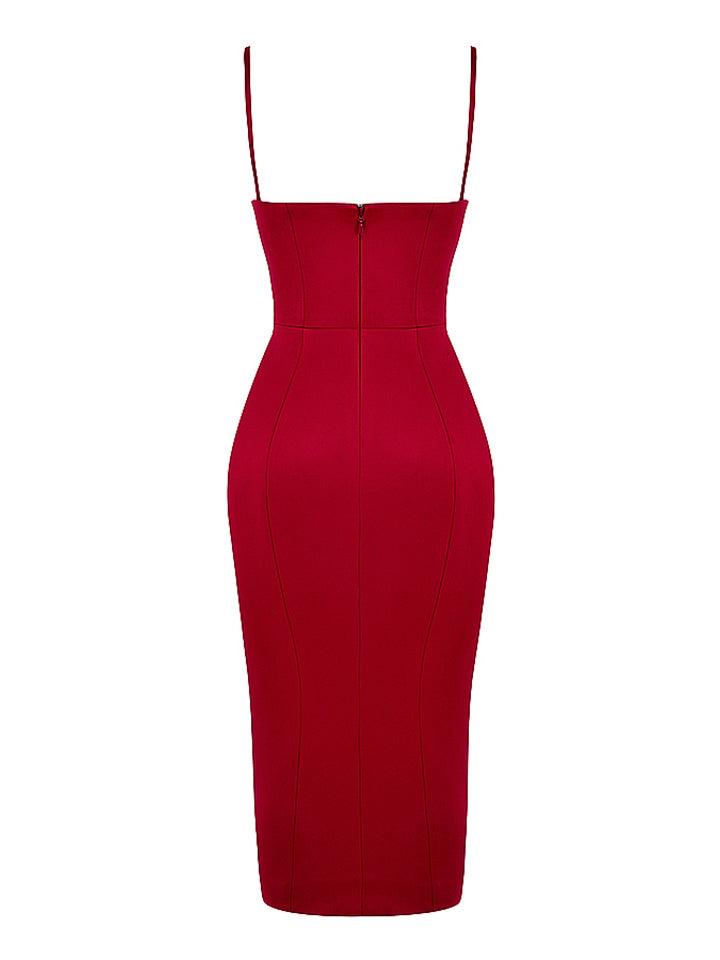Annie Satin Midi Dress In Wine