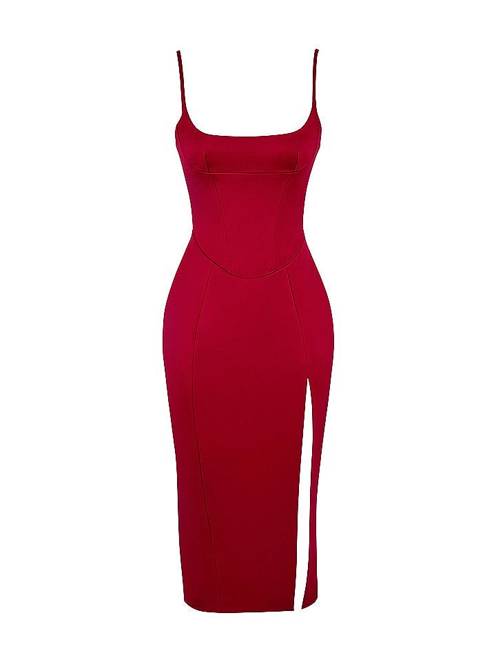Annie Satin Midi Dress In Wine