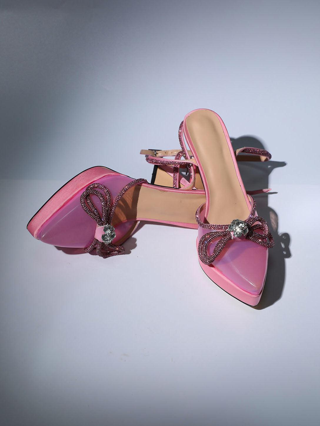 Anouk Bow Crystal Heels In Pink - Mew Mews Fashion
