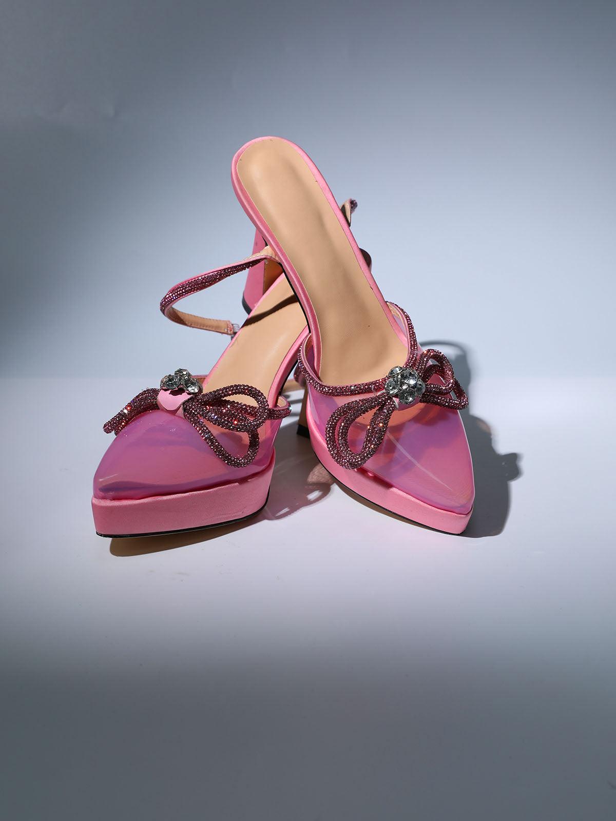 Anouk Bow Crystal Heels In Pink - Mew Mews Fashion