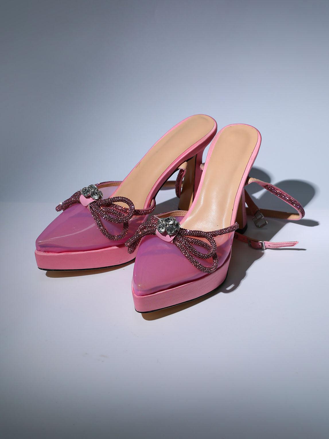 Anouk Bow Crystal Heels In Pink - Mew Mews Fashion