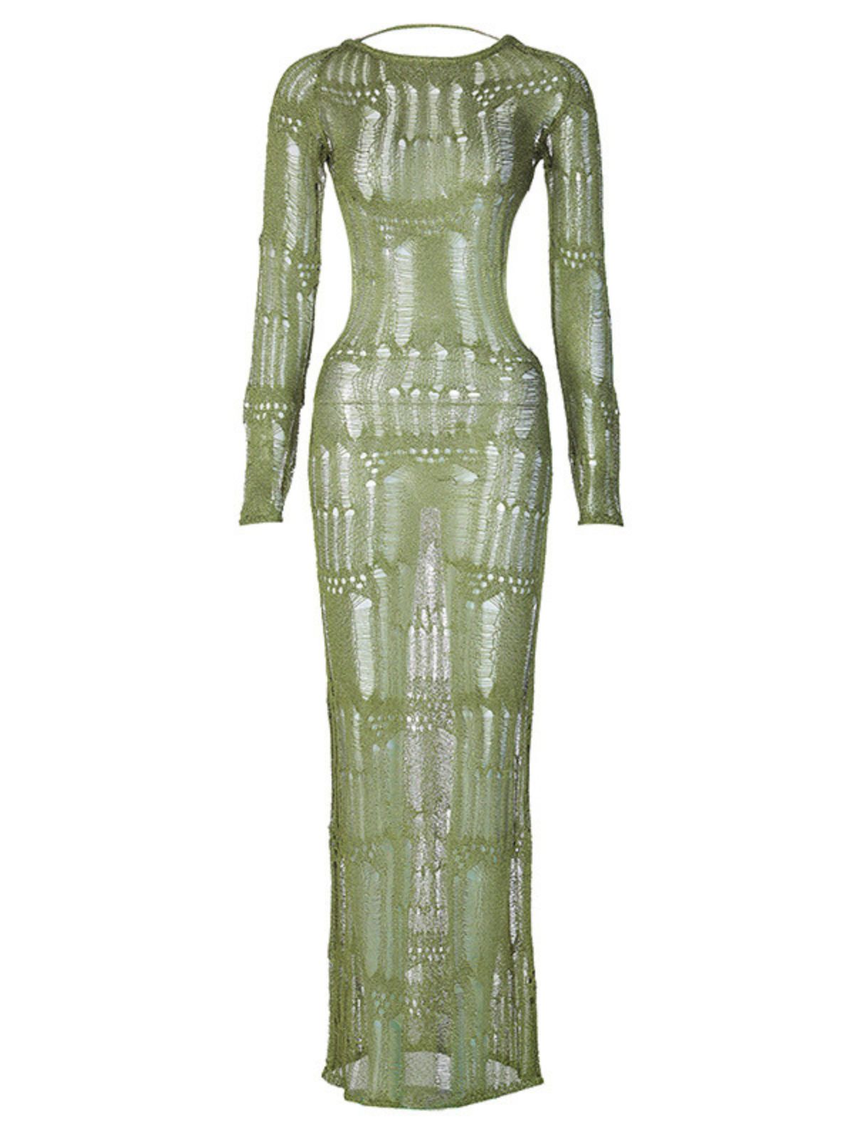 Arlo Backless Hollow Knitted Dress In Green