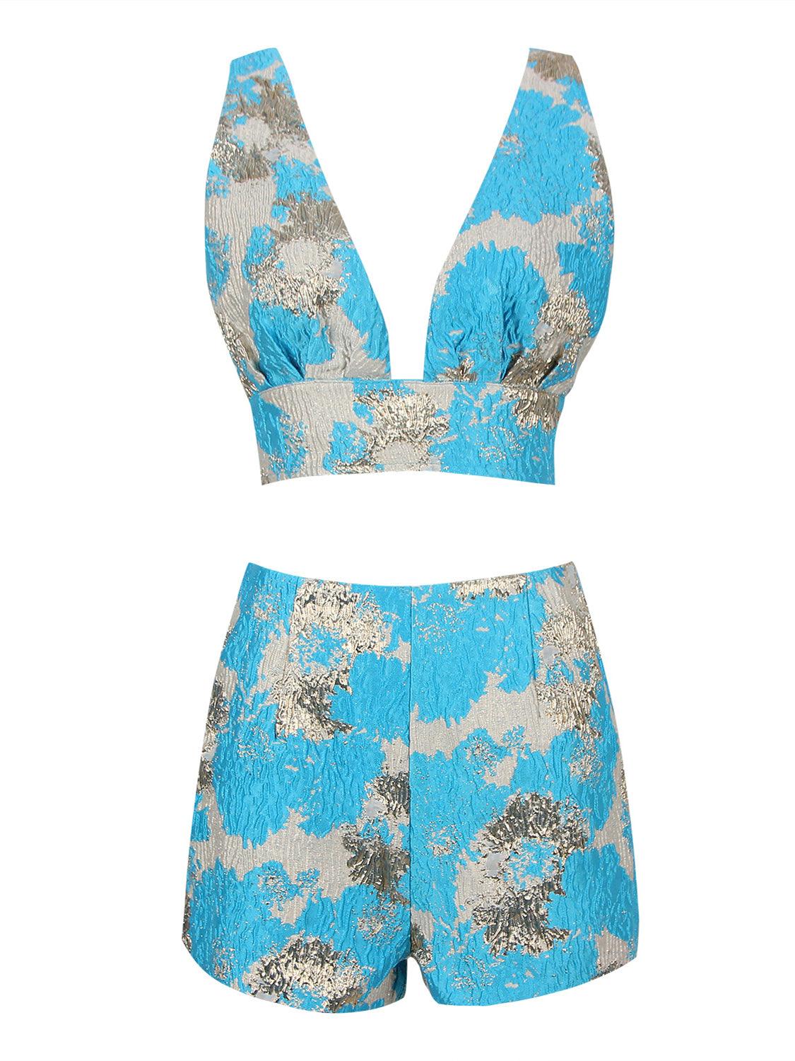 Aurelia Jacquard Shorts Set In Blue