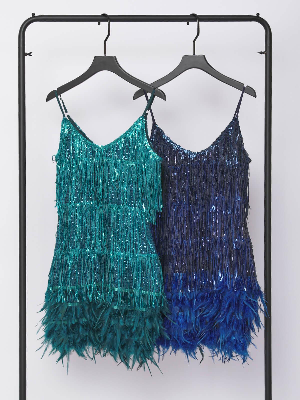 Austyn Tassel Feather Mini Dress In Royal Blue - Mew Mews Fashion