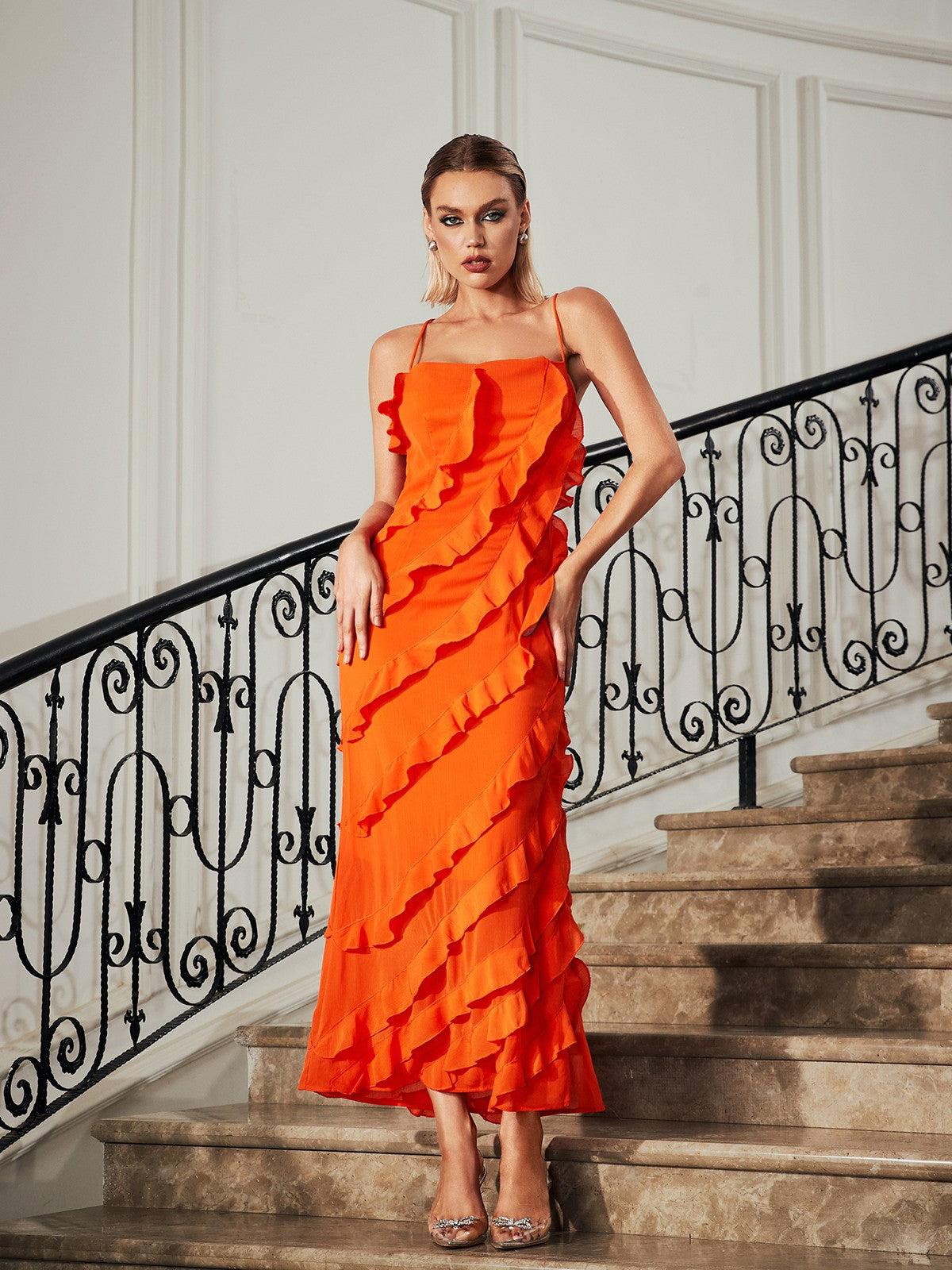 Bardot Lace Up Ruffle Straight Dress