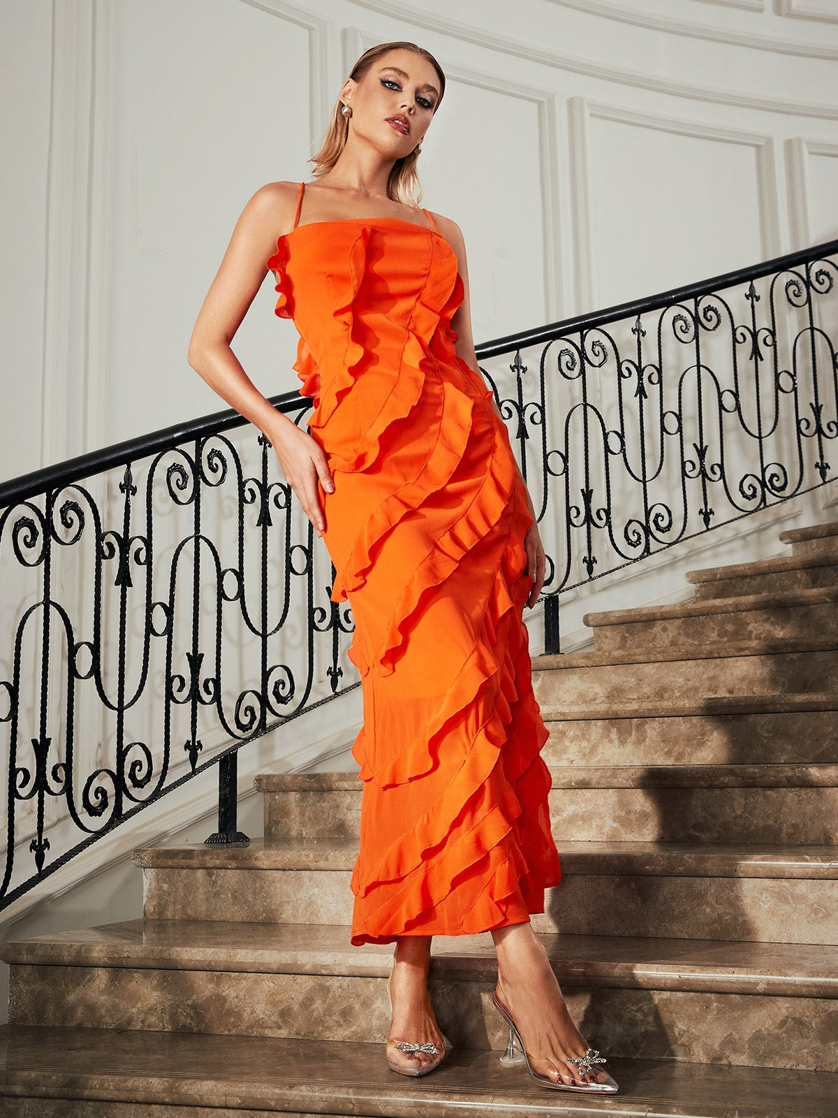 Bardot Lace Up Ruffle Straight Dress