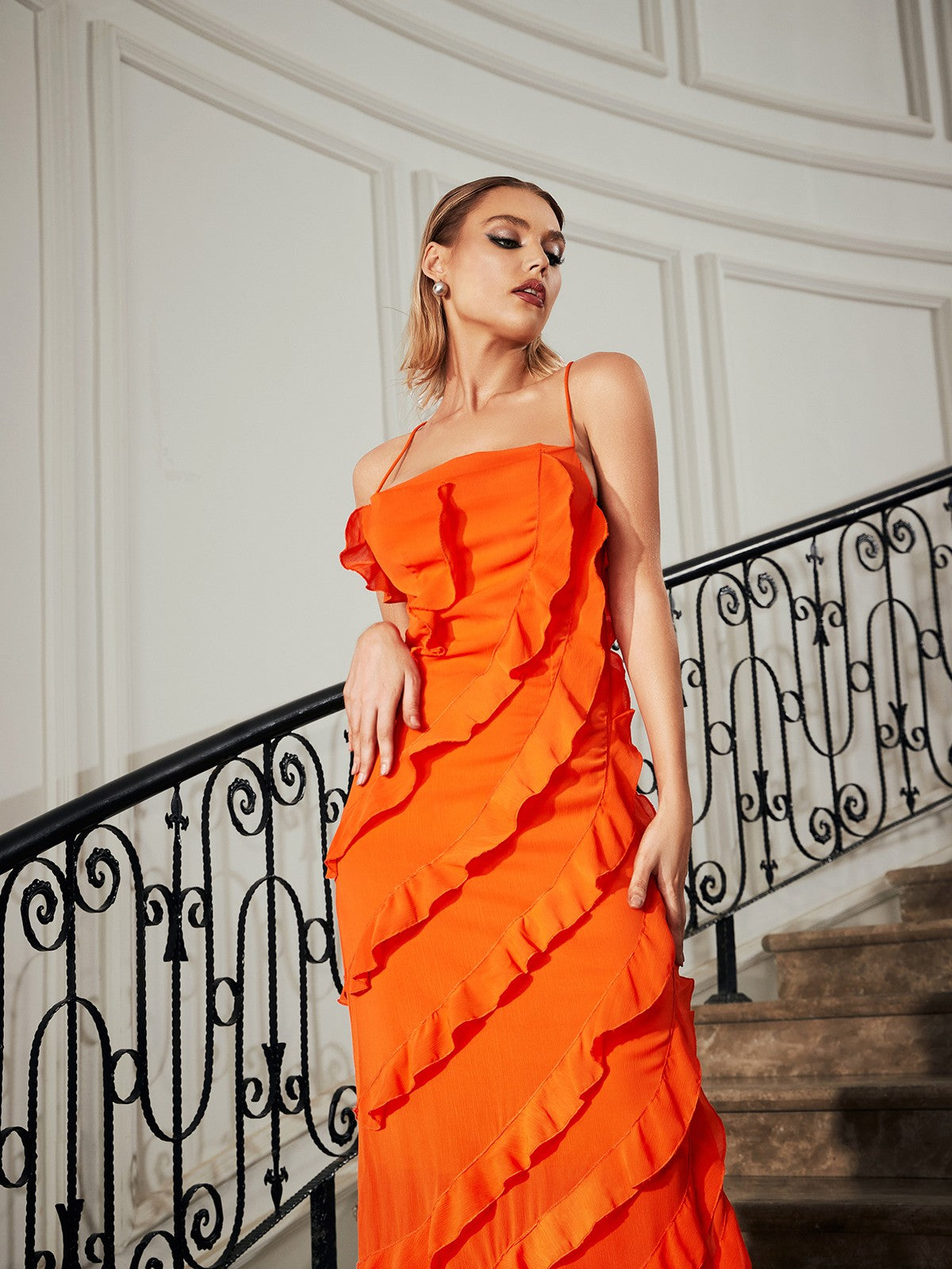 Bardot Lace Up Ruffle Straight Dress