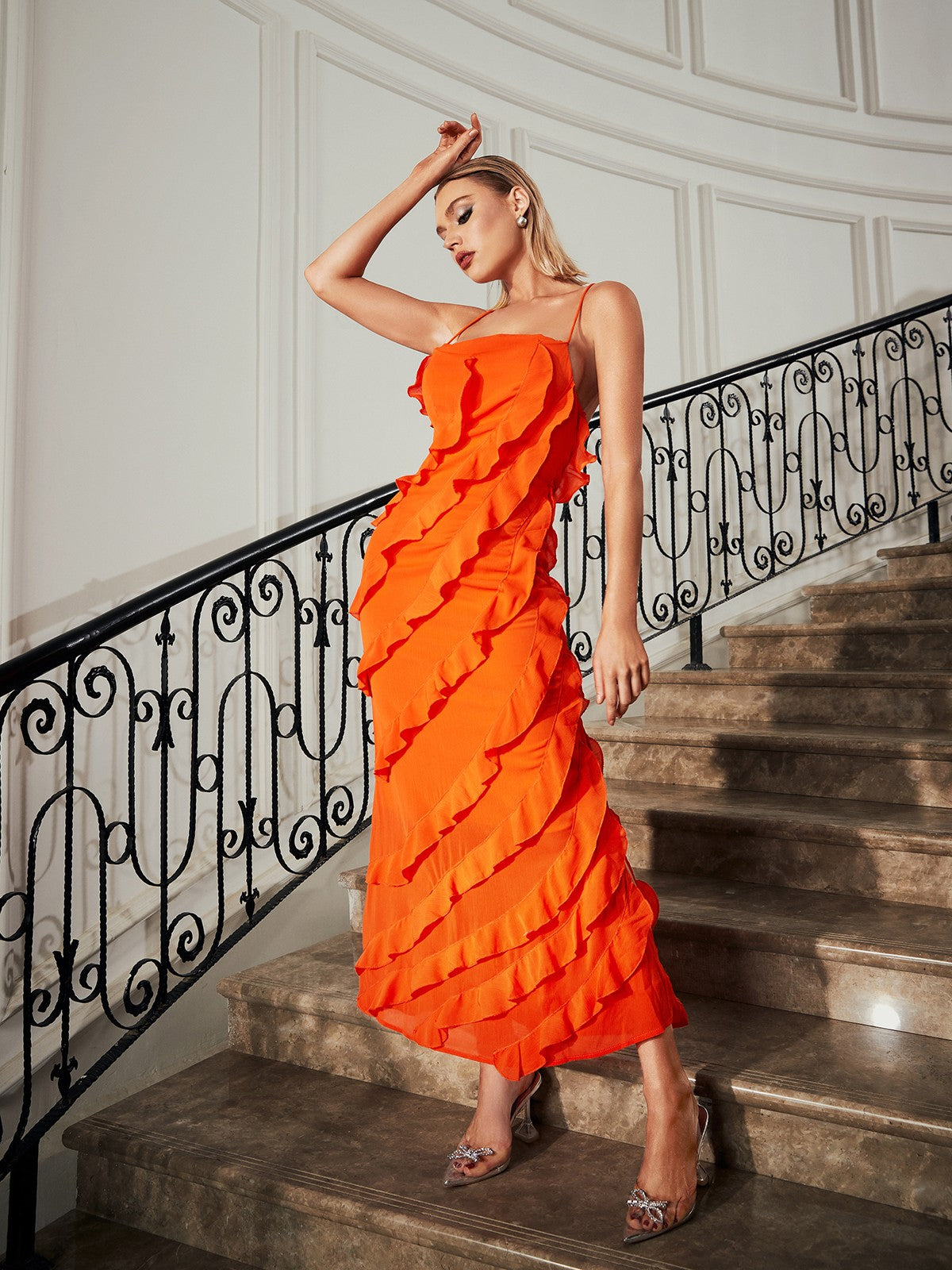 Bardot Lace Up Ruffle Straight Dress