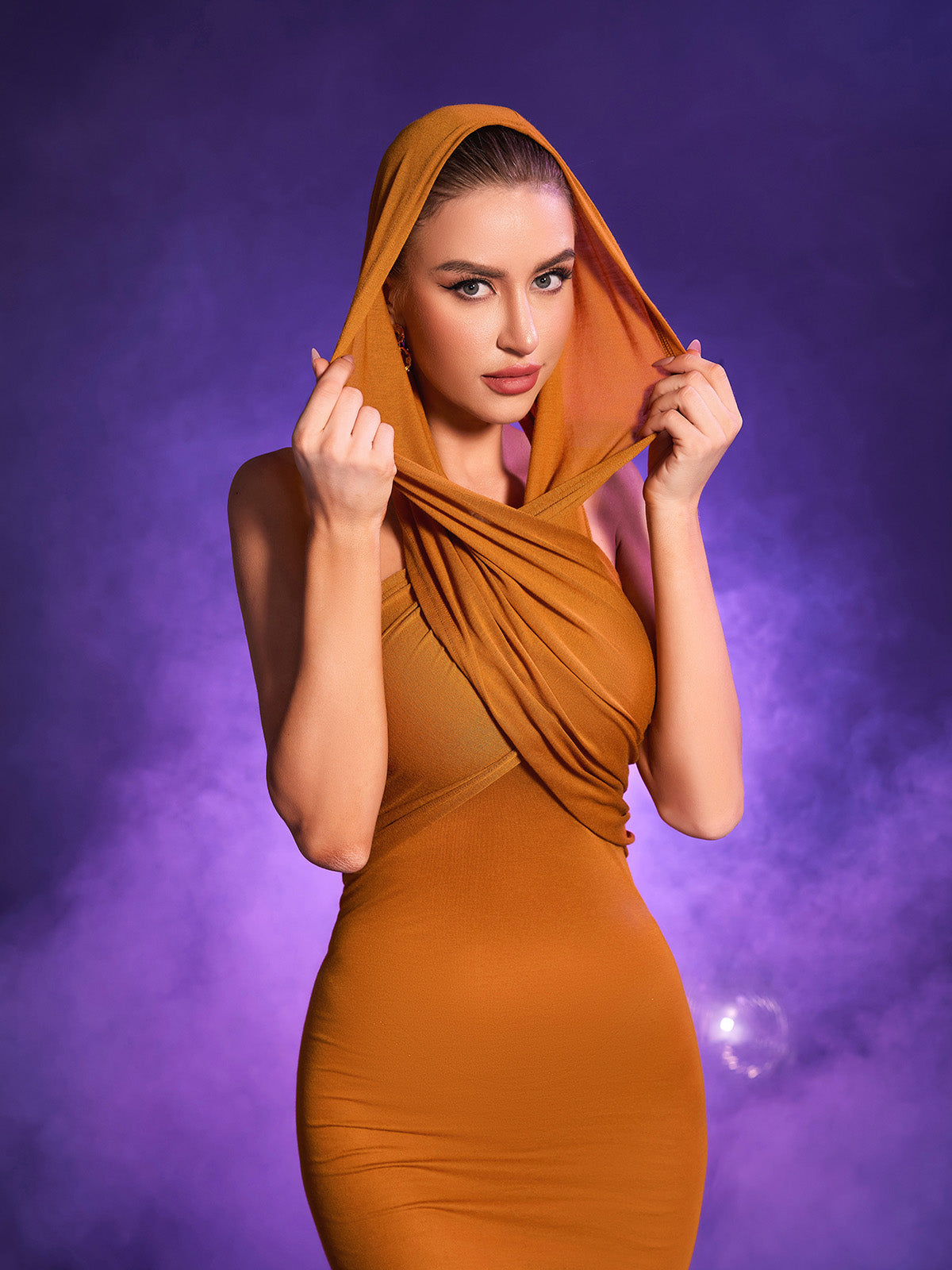 Basma Criscross Backless Hooded Dress