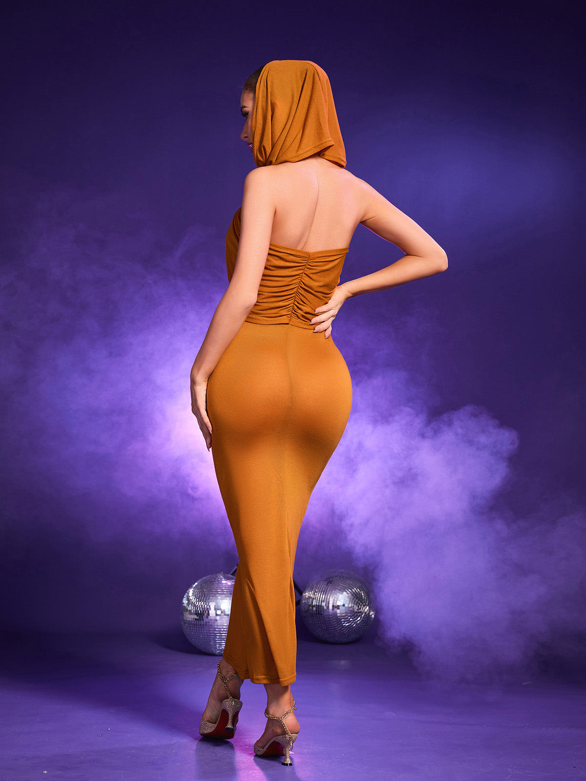Basma Criscross Backless Hooded Dress