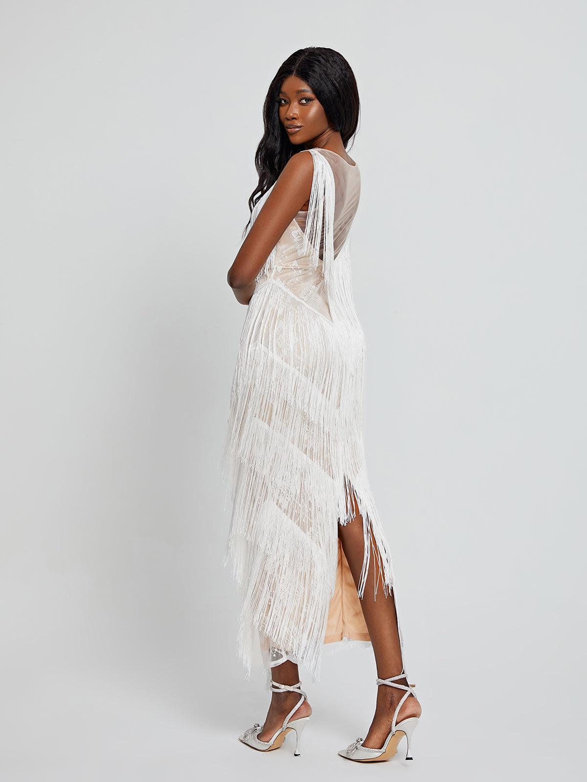 Behati V Neck Fringe Maxi Dress - Mew Mews Fashion