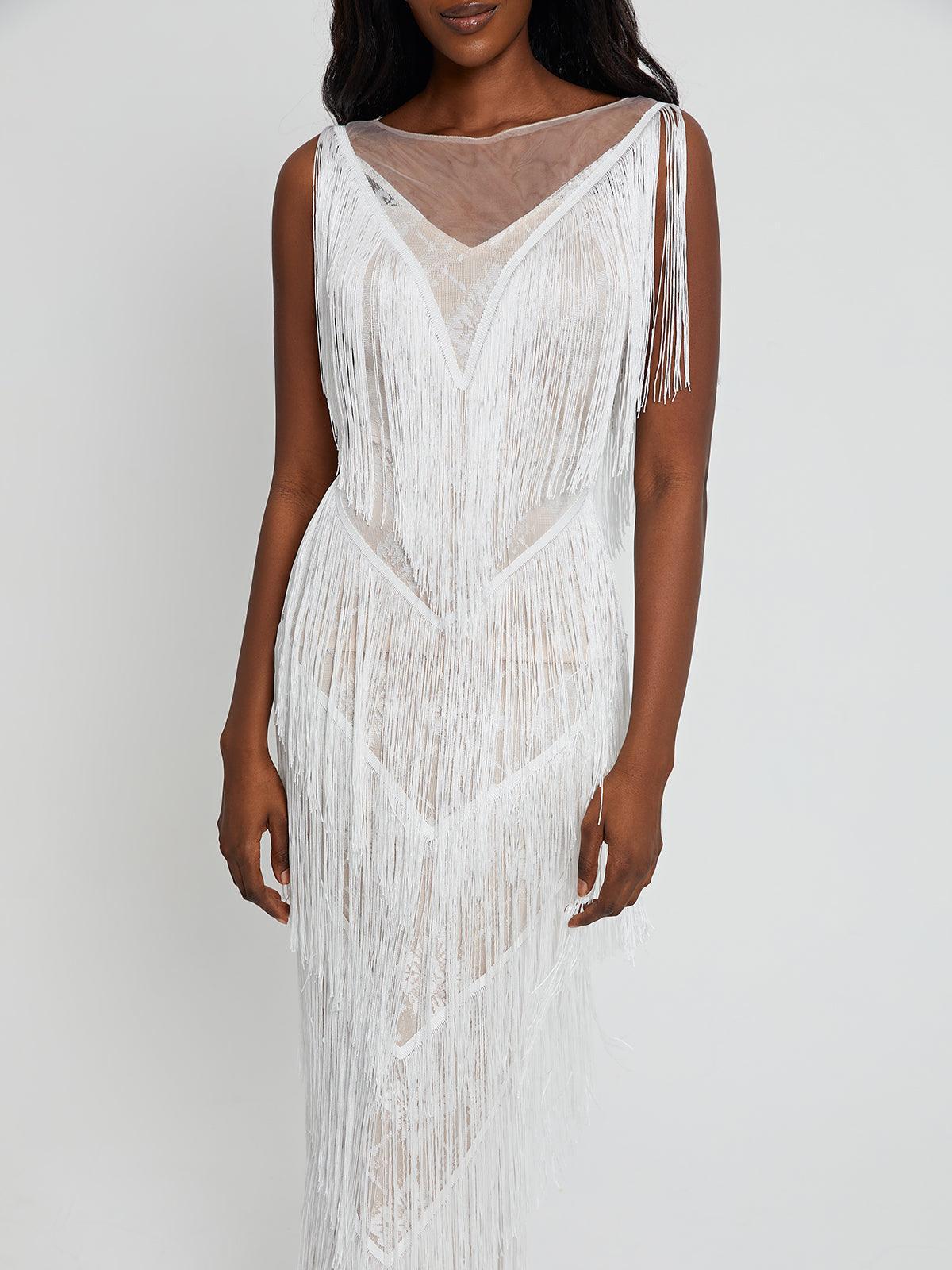 Behati V Neck Fringe Maxi Dress - Mew Mews Fashion