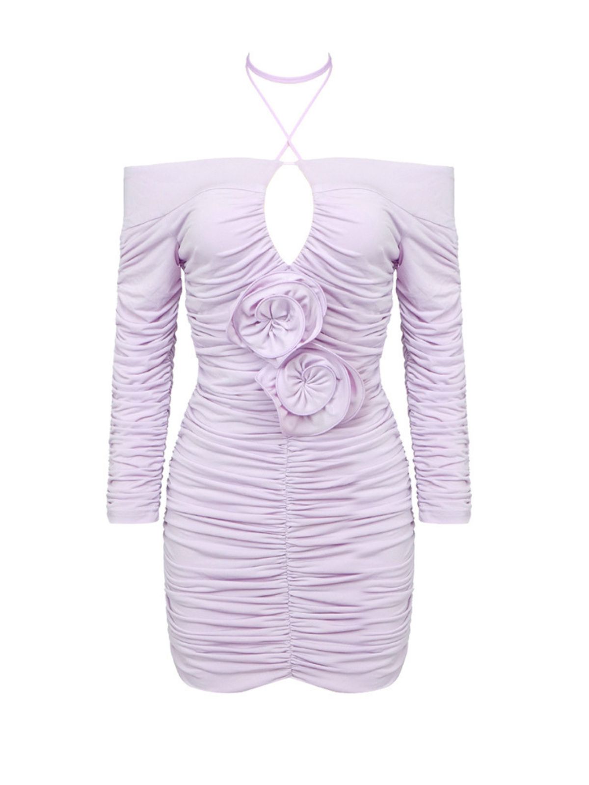 Bellami Long Sleeve Flower Cutout Ruched Dress