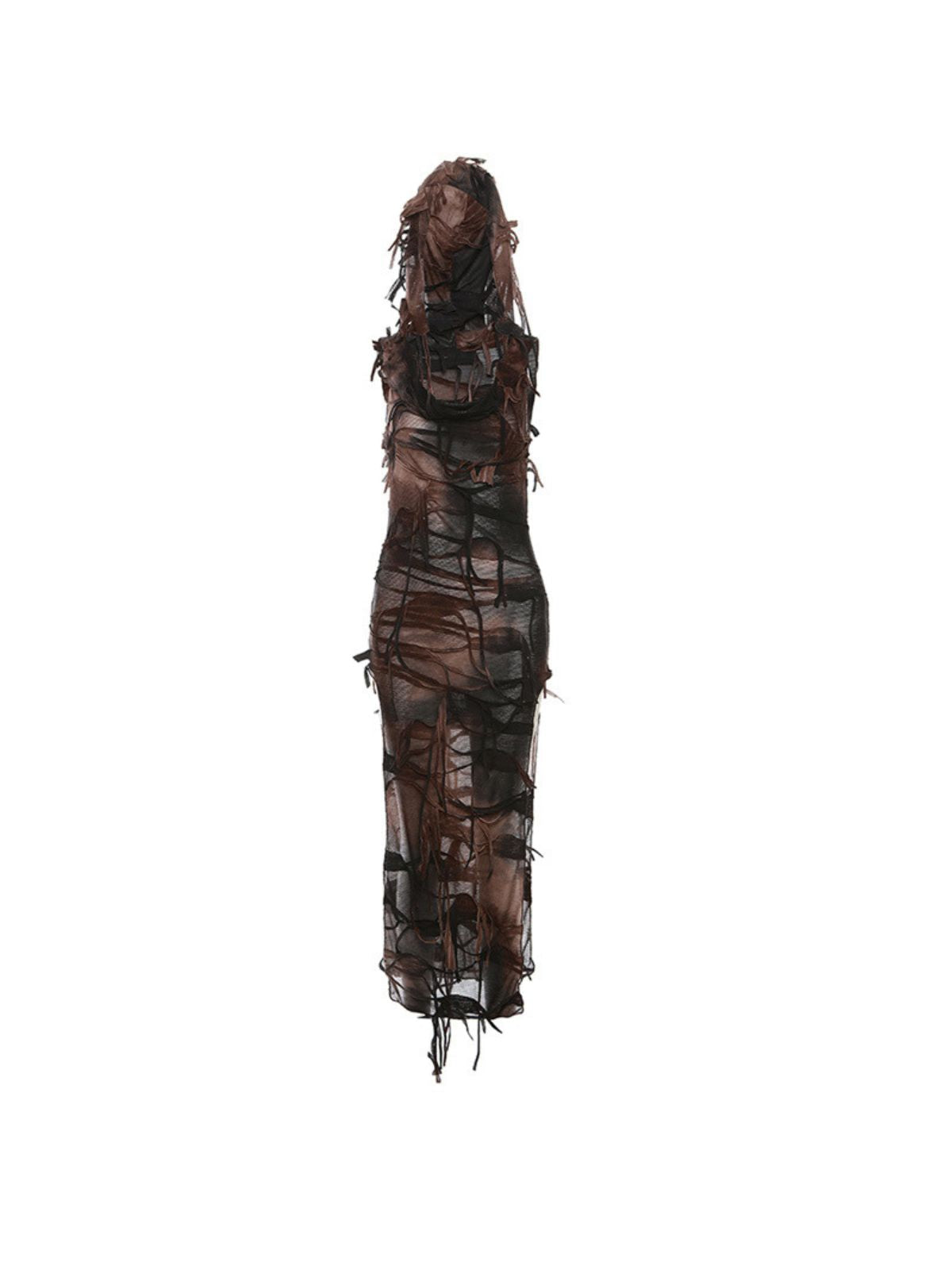 Bibel Ripped Tie Dye Hooded Dress In Brown