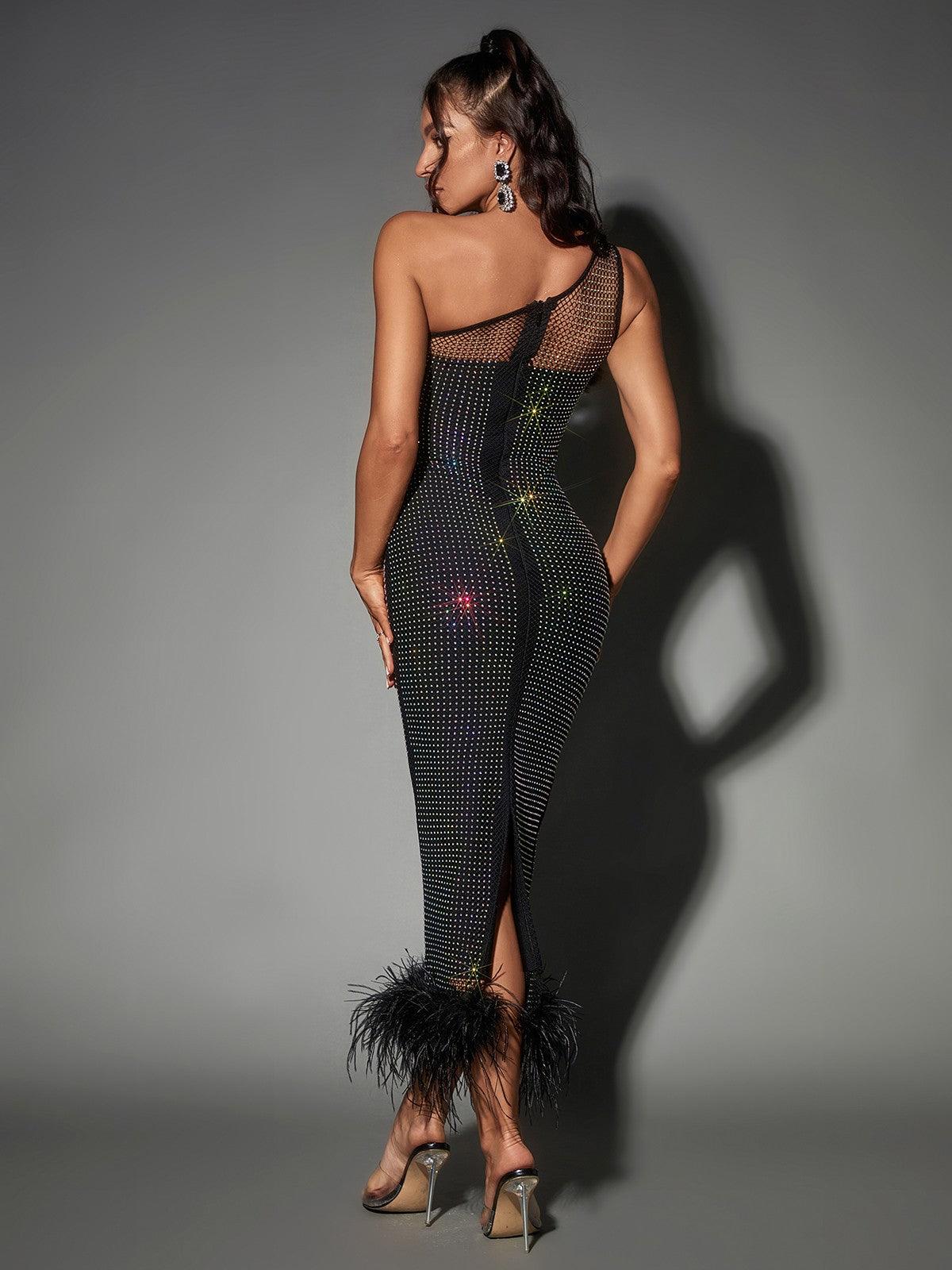 Bowie Mesh Diamond Feather Bandage Dress - Mew Mews Fashion