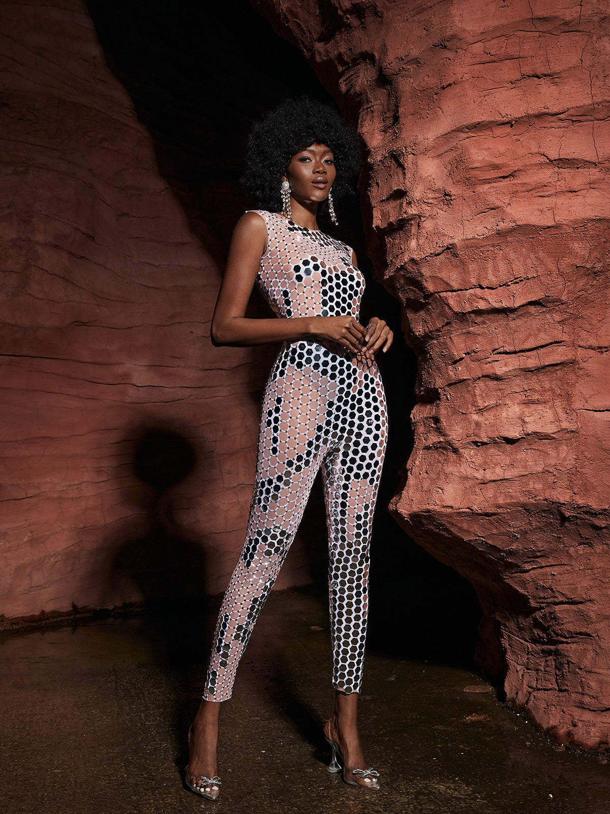 Brecken Sleeveless Acrylic Embellished Jumpsuit