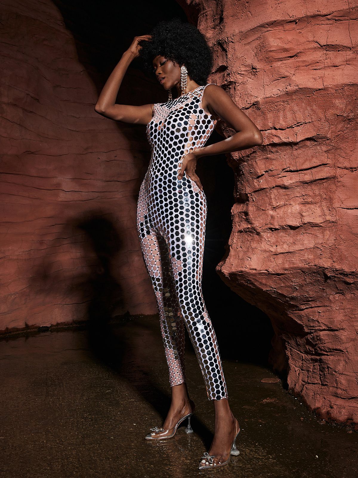 Brecken Sleeveless Acrylic Embellished Jumpsuit