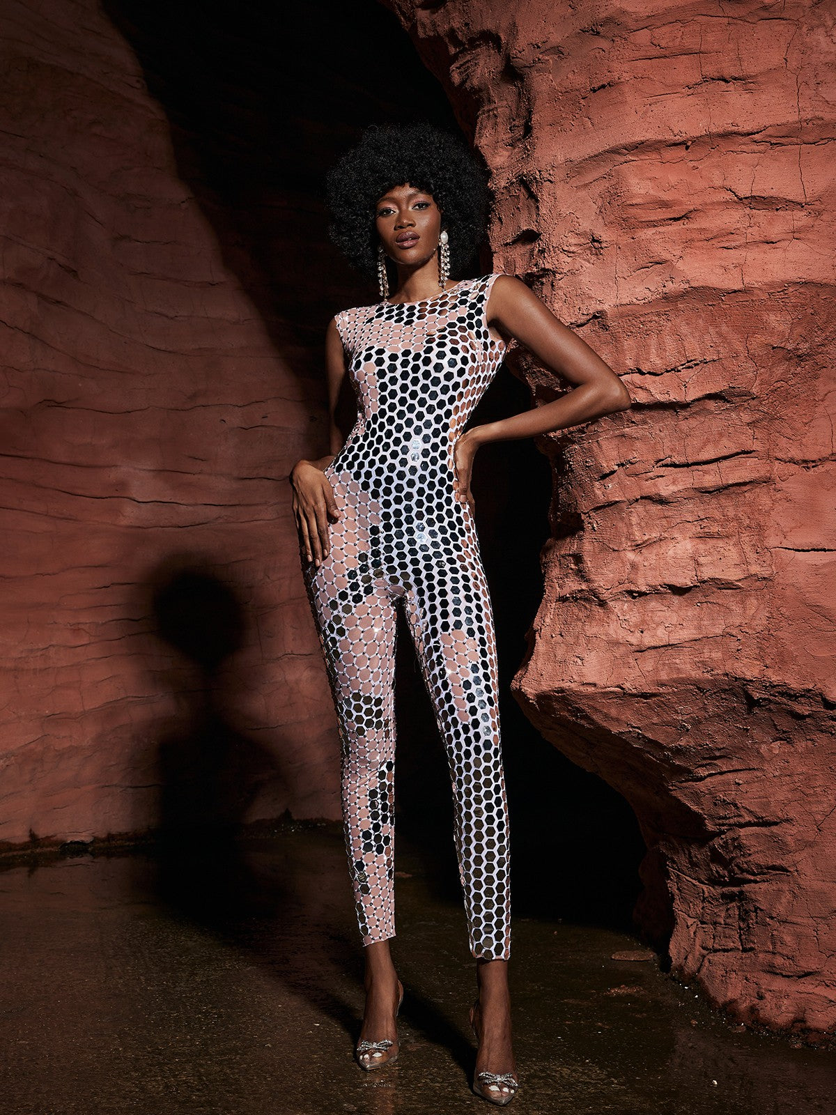 Brecken Sleeveless Acrylic Embellished Jumpsuit