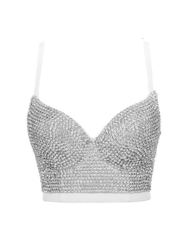 Brianna Crystal Bustier Top In White - Mew Mews Fashion