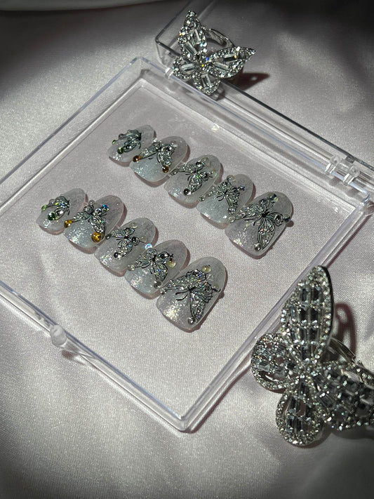 Butterfly Glitter Handmade Press On Nails