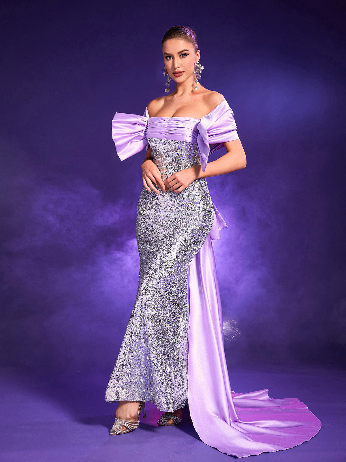 Candra Patchwork Bow Sequin Maxi Dress