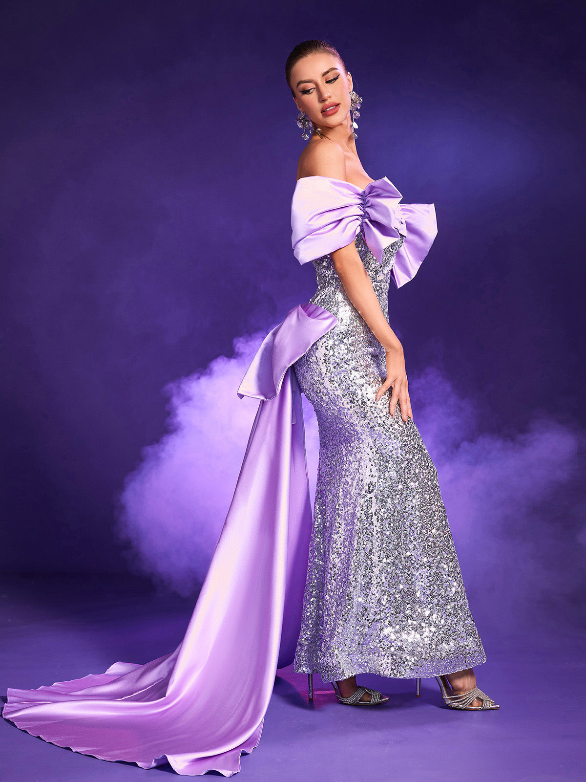 Candra Patchwork Bow Sequin Maxi Dress