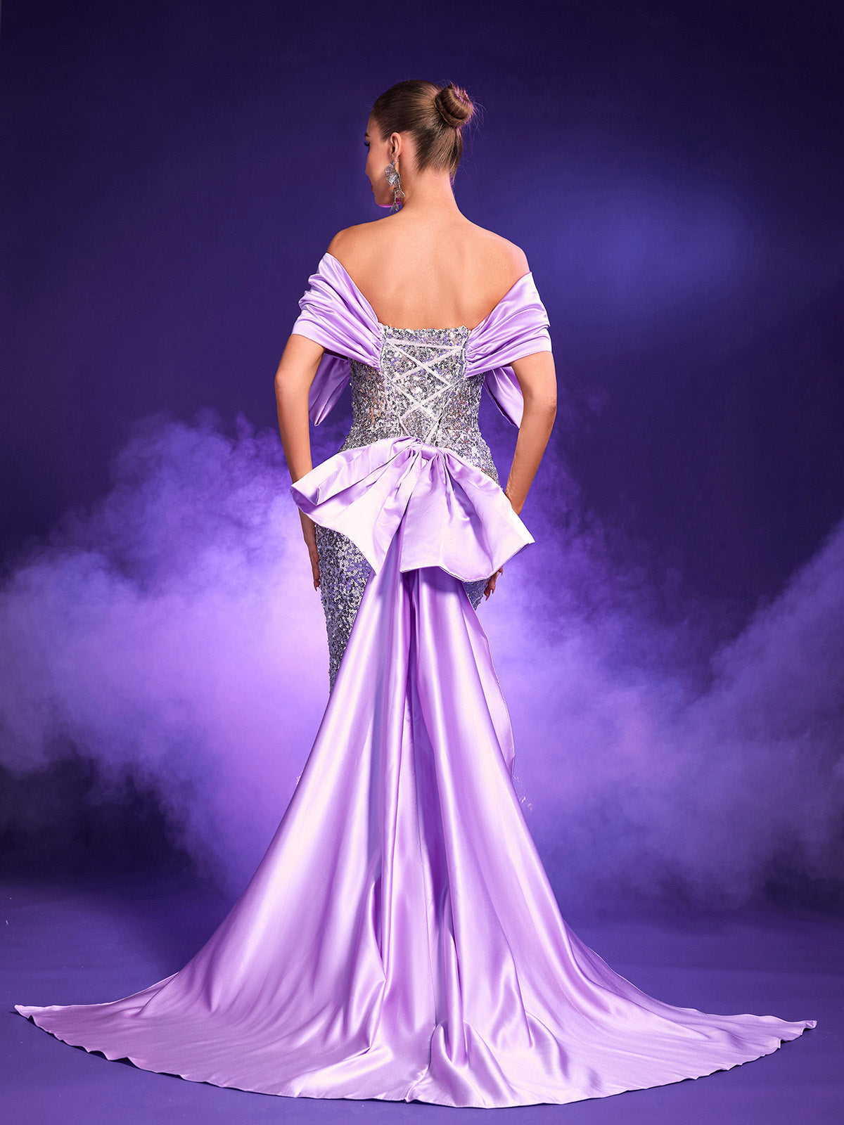 Candra Patchwork Bow Sequin Maxi Dress
