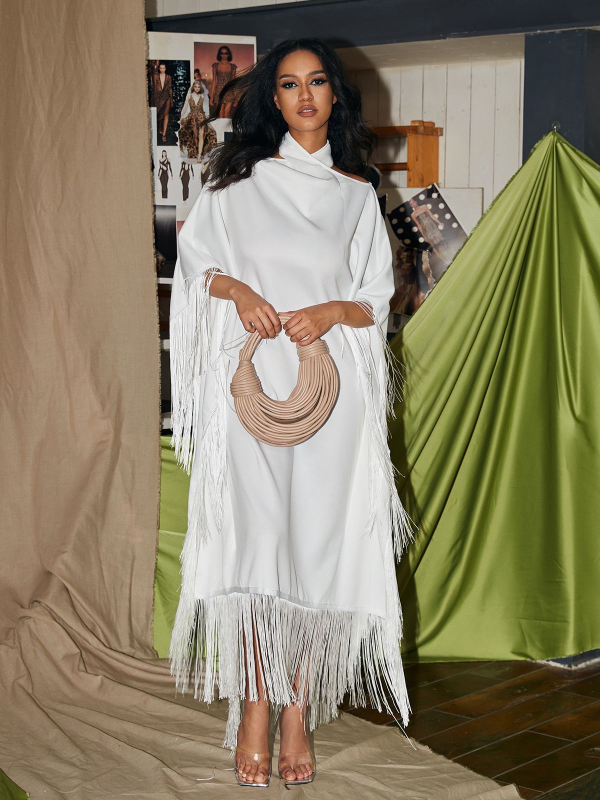 Ceridwen Cricross Fringe Kaftan Dress
