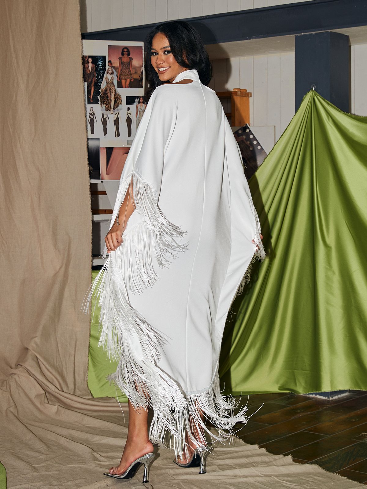 Ceridwen Cricross Fringe Kaftan Dress
