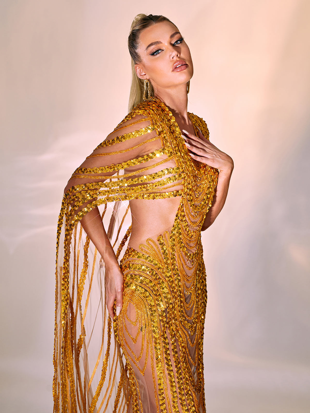 Chana Sequin Crystal Mesh Maxi Dress