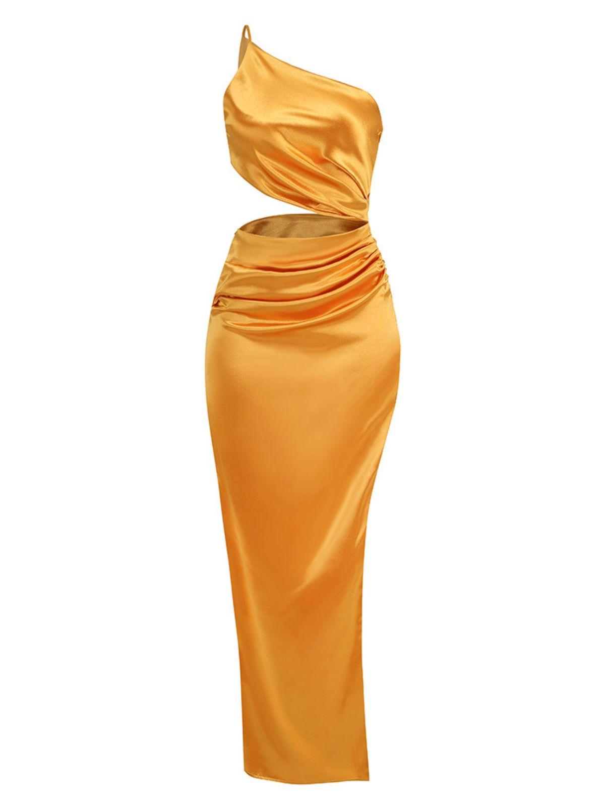 Chara One Shoulder Cutout Maxi Dress In Gold - Mew Mews Fashion