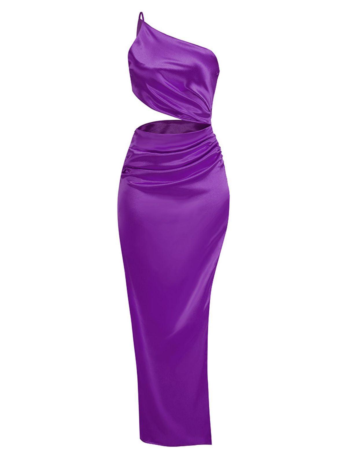 Chara One Shoulder Cutout Maxi Dress In Purple - Mew Mews Fashion