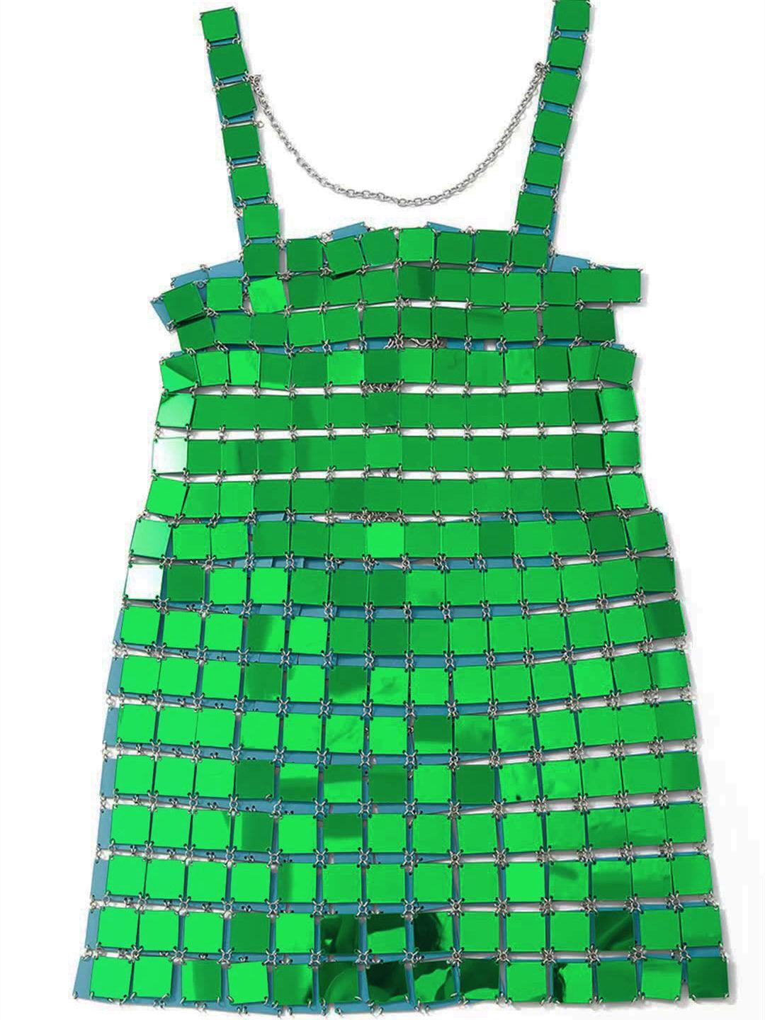 Christina Chainmail Split Green Mini Dress - Mew Mews Fashion
