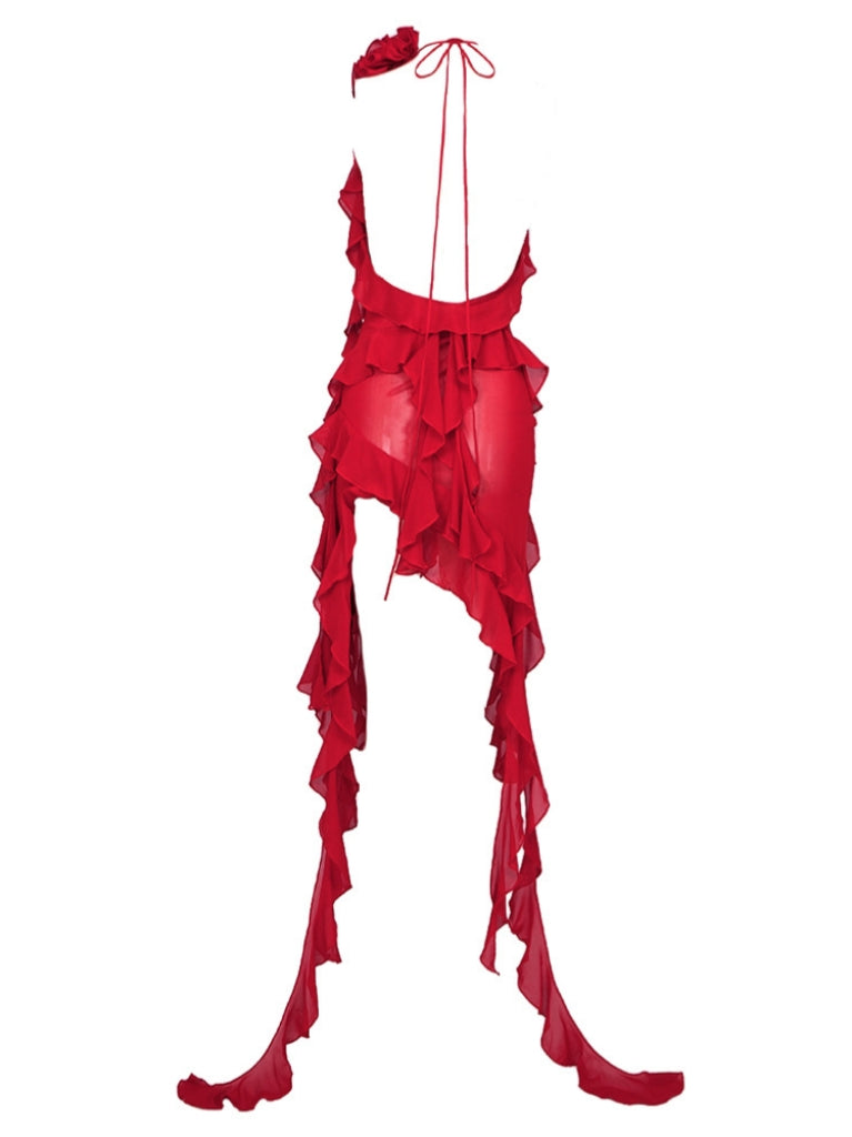 Claire Plunge Mesh Mini Dress In Red