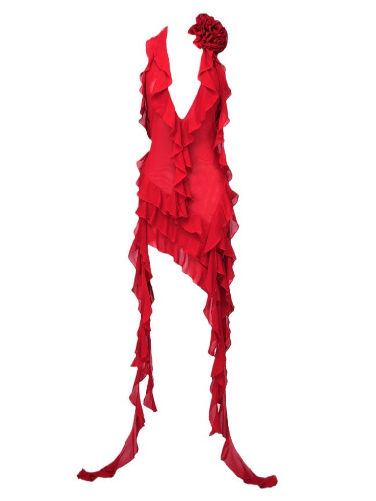 Claire Plunge Mesh Mini Dress In Red