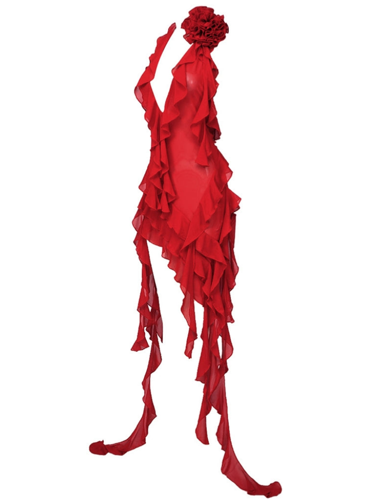 Claire Plunge Mesh Mini Dress In Red