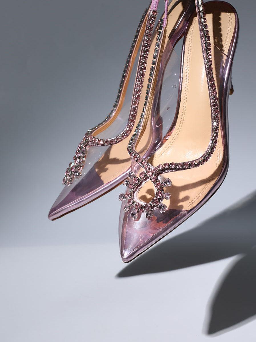 Clio Crystal Cutout Embellished Pumps In Pink - Mew Mews Fashion