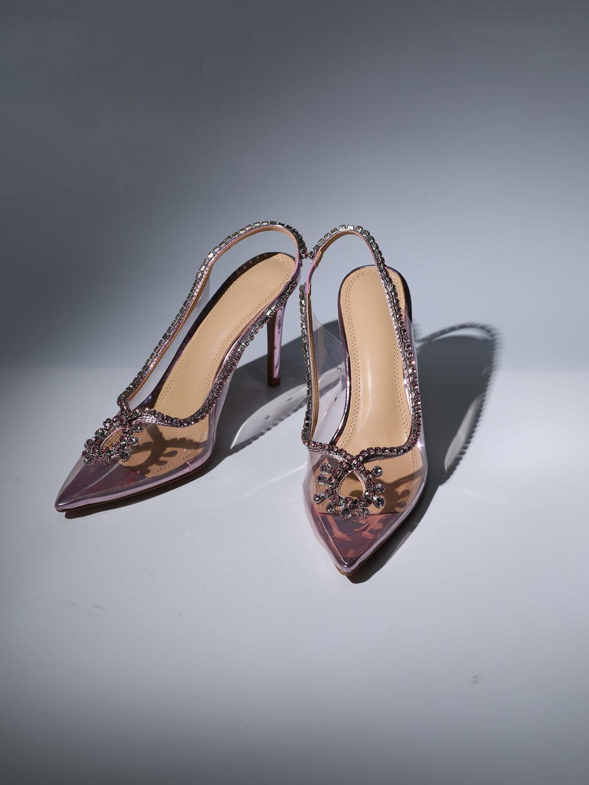 Clio Crystal Cutout Embellished Pumps In Pink - Mew Mews Fashion