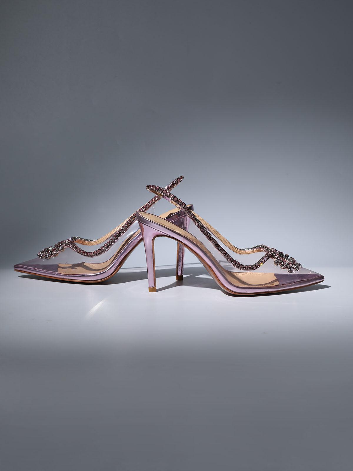 Clio Crystal Cutout Embellished Pumps In Pink - Mew Mews Fashion