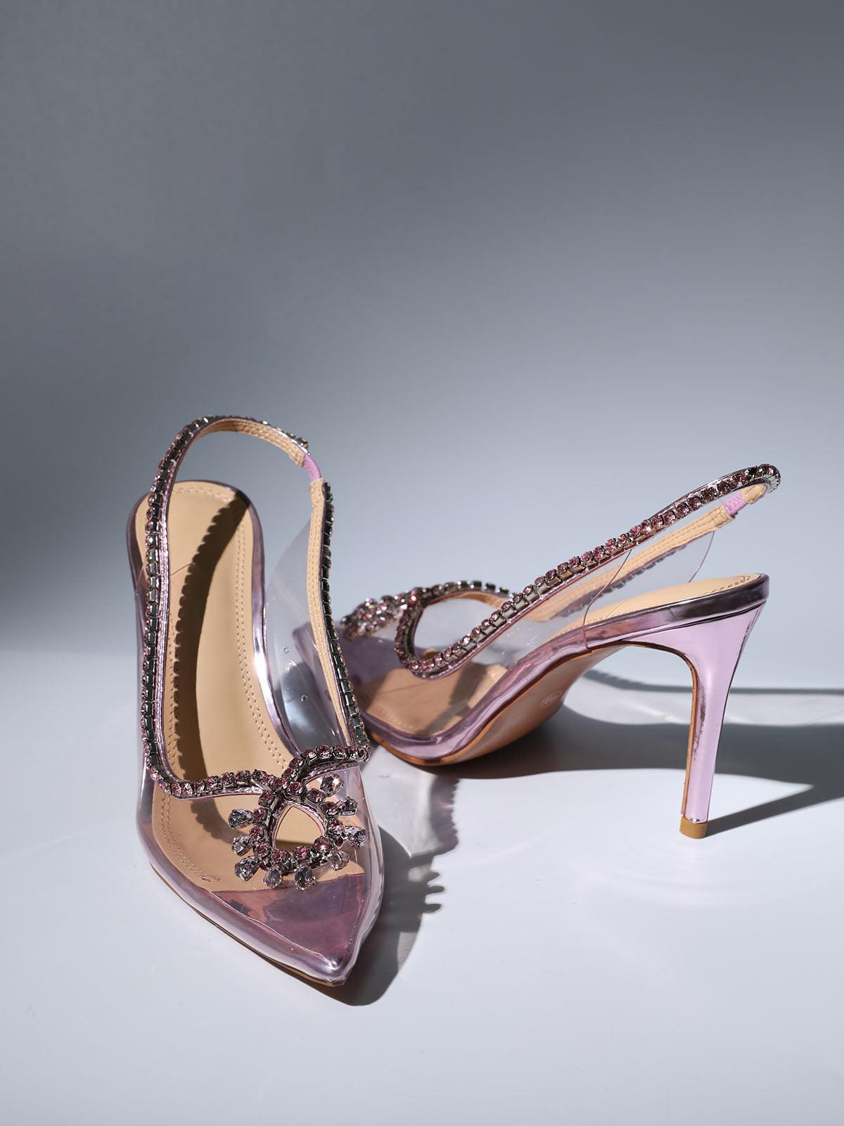 Clio Crystal Cutout Embellished Pumps In Pink - Mew Mews Fashion