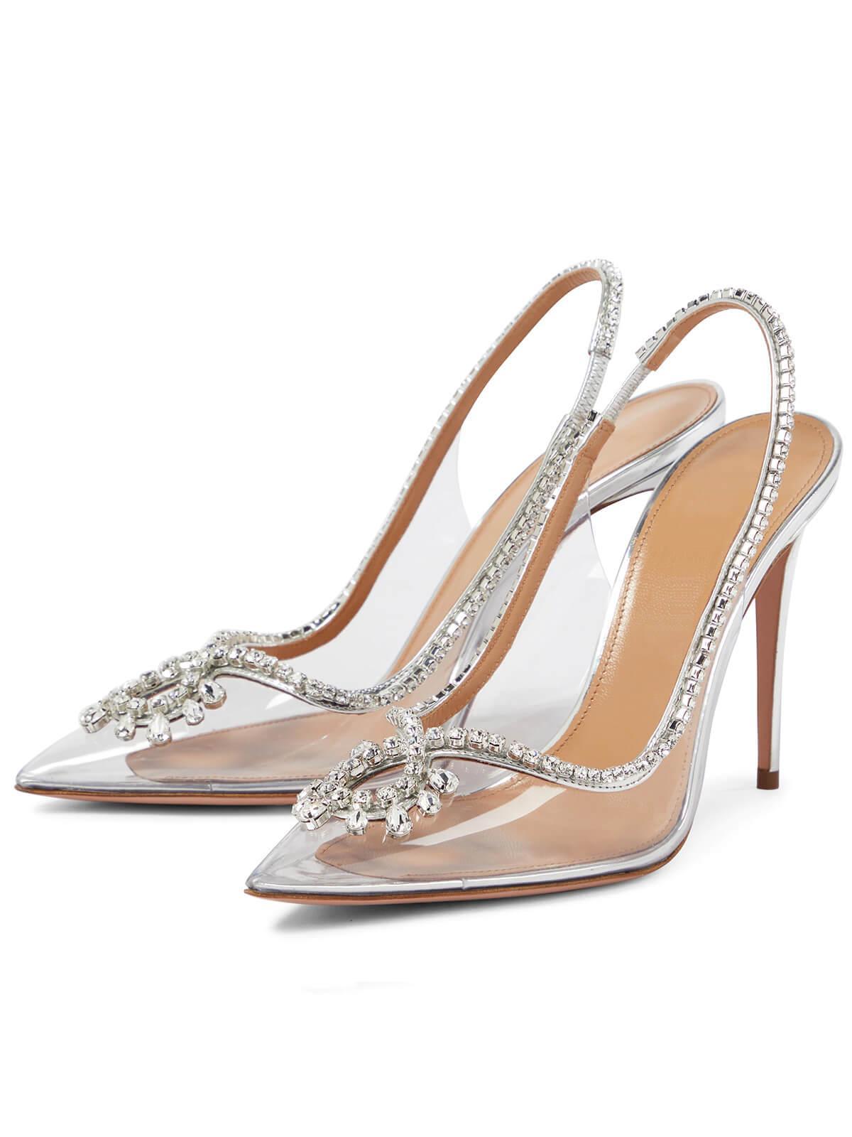 Clio Crystal Cutout Embellished Pumps In Silver - Mew Mews Fashion