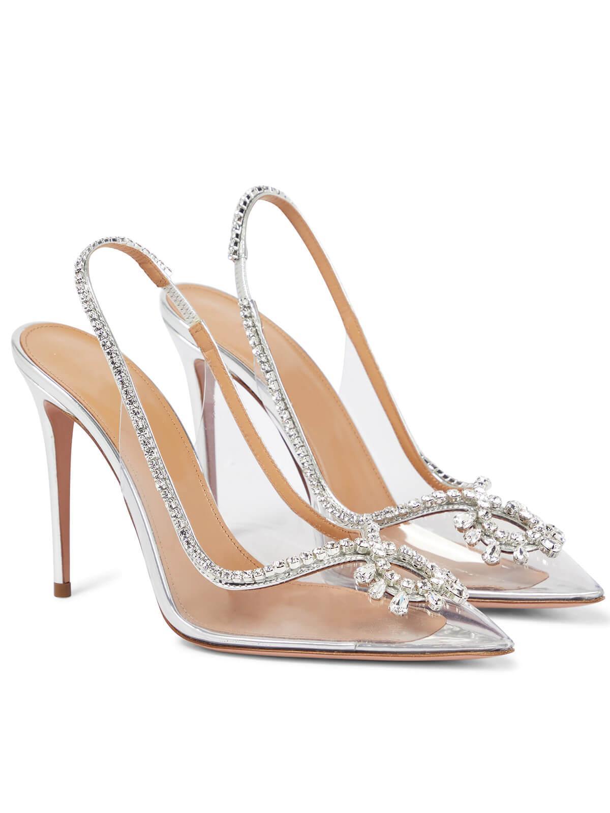 Clio Crystal Cutout Embellished Pumps In Silver - Mew Mews Fashion